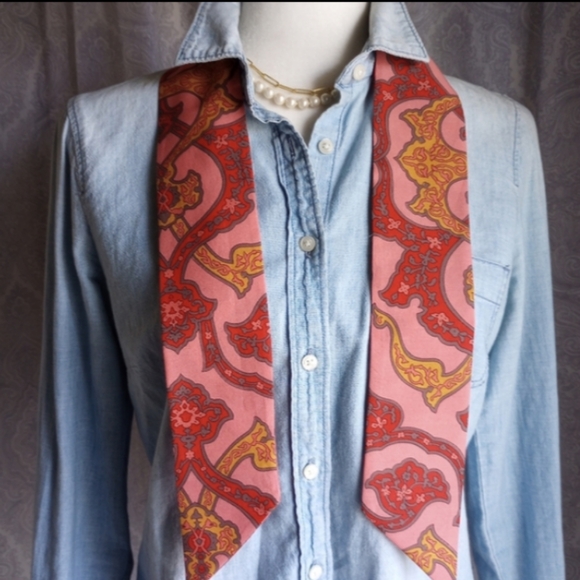 Liberty Art Fabric Skinny Scarf Organic Cotton Jimi Paisley Red Hendrix 60s 70s - Picture 5 of 14